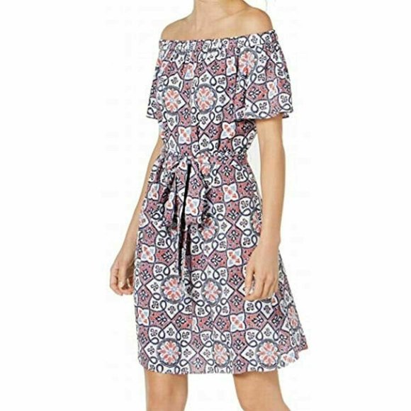 Michael Kors Dresses & Skirts - MICHAEL Michael Kors Womens Printed Tie Waist Casual Dress MEDIUM Off Shoulder